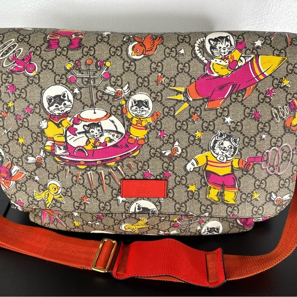 Gucci GG Supreme Monogram Space Cats Diaper Bag Orange